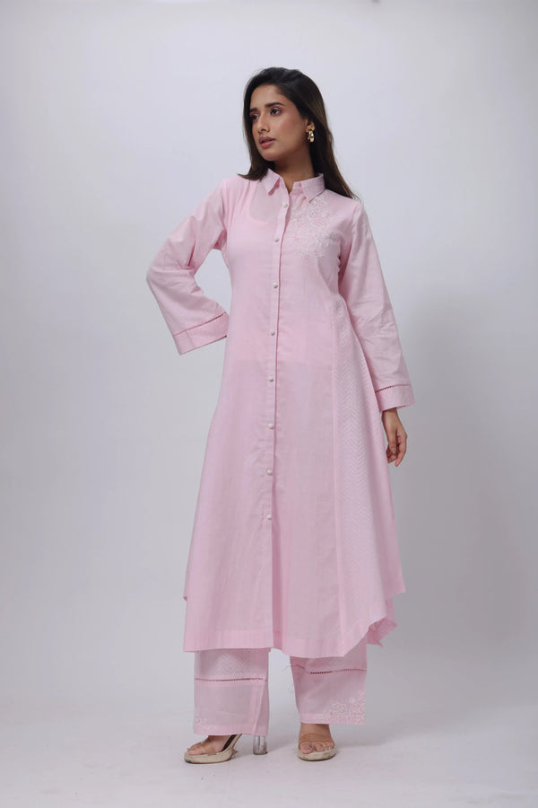 A Line Texture Co-ord Set in Baby Pink