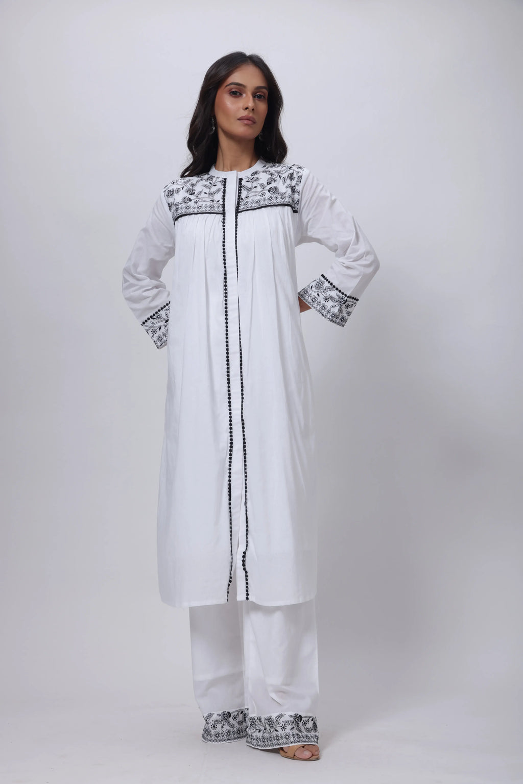 White Co-ord Set - Embroidered Co-ord Set in White