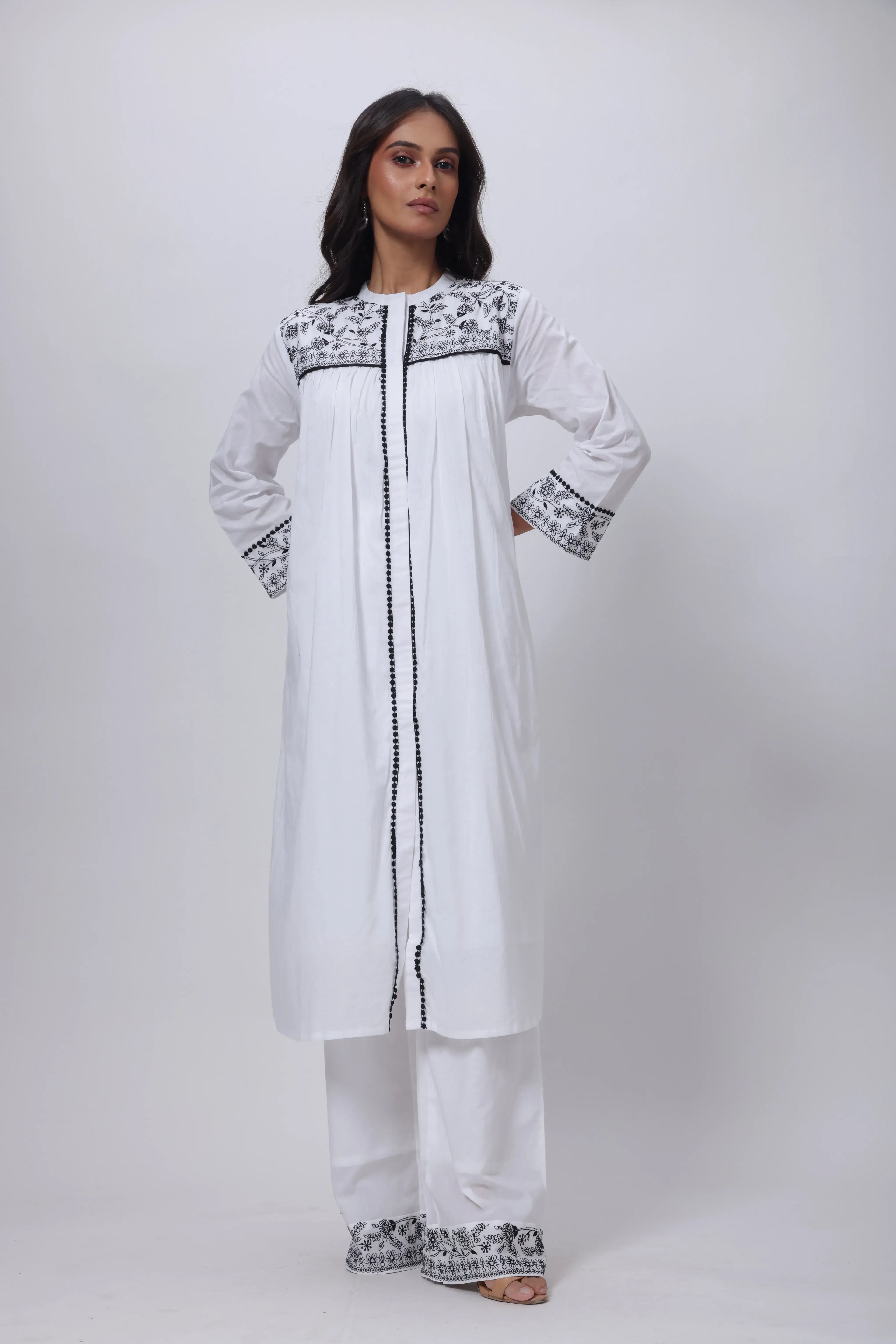 White Co-ord Set - Embroidered Co-ord Set in White