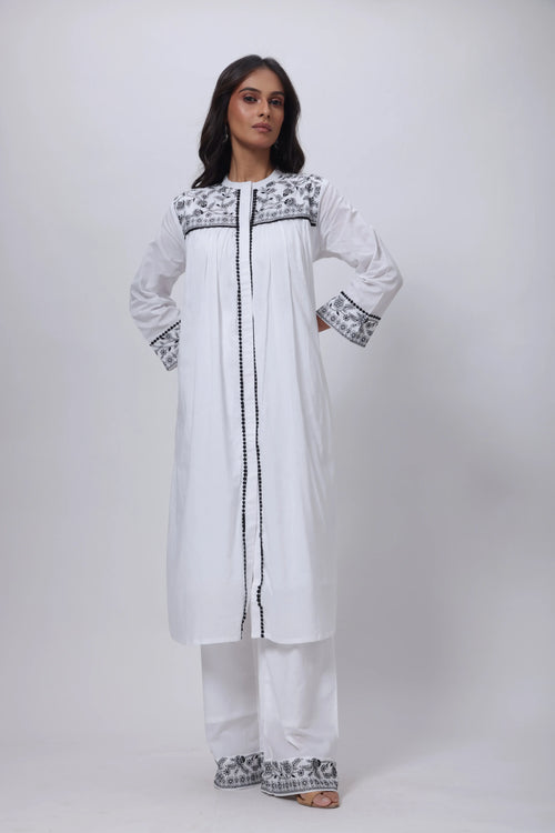 White Co-ord Set - Embroidered Co-ord Set in White