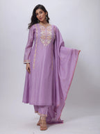 Lilac 3 Piece Suit Set - Embroidered Three Piece Suit in Lilac