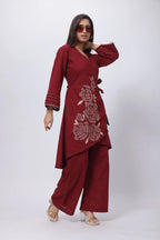 Embroidered Co-ord Set in Maroon