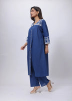 Prussian Blue Co-ord Set - Embroidered Co-ord Set in Prussian Blue