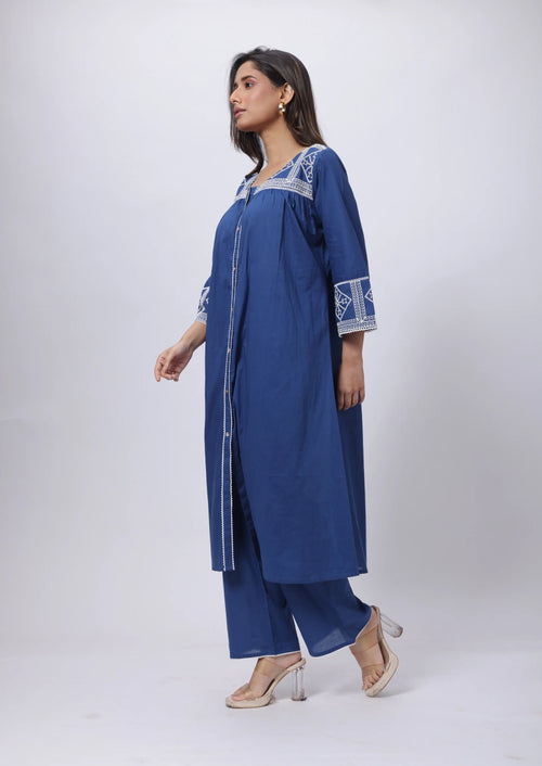 Prussian Blue Co-ord Set - Embroidered Co-ord Set in Prussian Blue