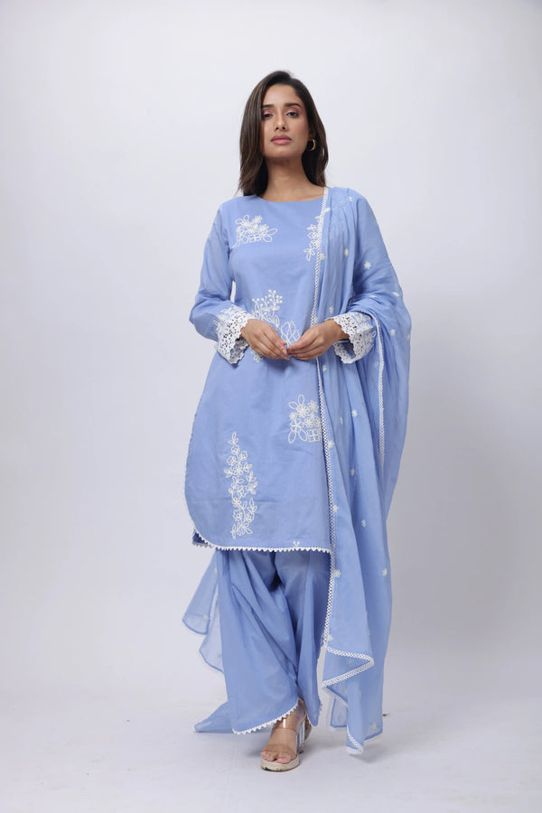 Lavender Blue 3 Piece Suit Set - Embroidered Three Piece Suit Set in Lavender Blue