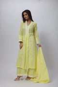 Lemon Yellow 3 Piece Suit Set - Embroidered Three Piece Suit Set in Lemon Yellow