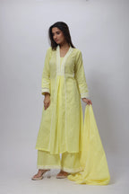 Lemon Yellow 3 Piece Suit Set - Embroidered Three Piece Suit Set in Lemon Yellow
