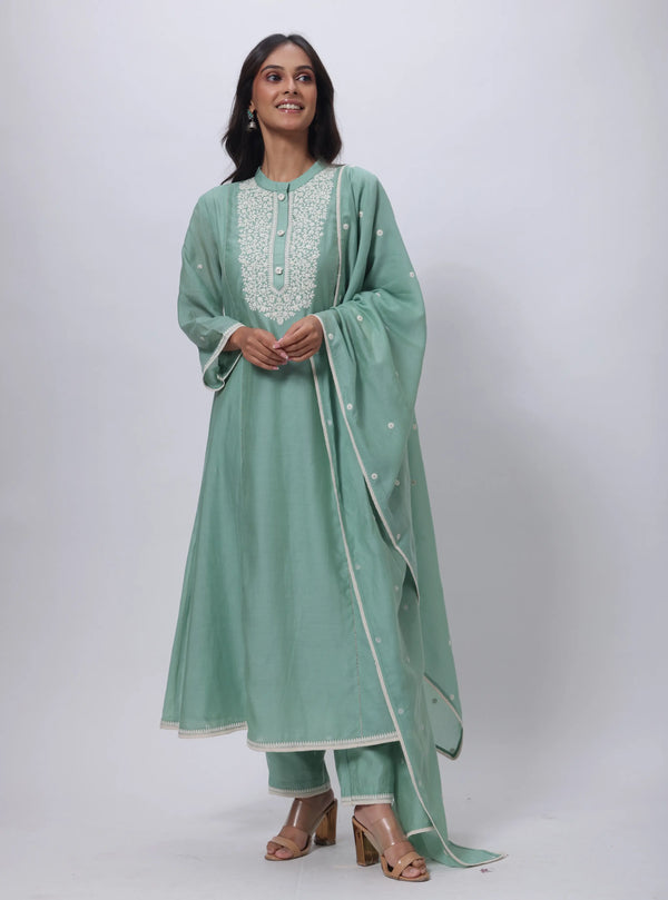 Sage Green 3 Piece Suit Set - Embroidered Three Piece Suit in Sage Green