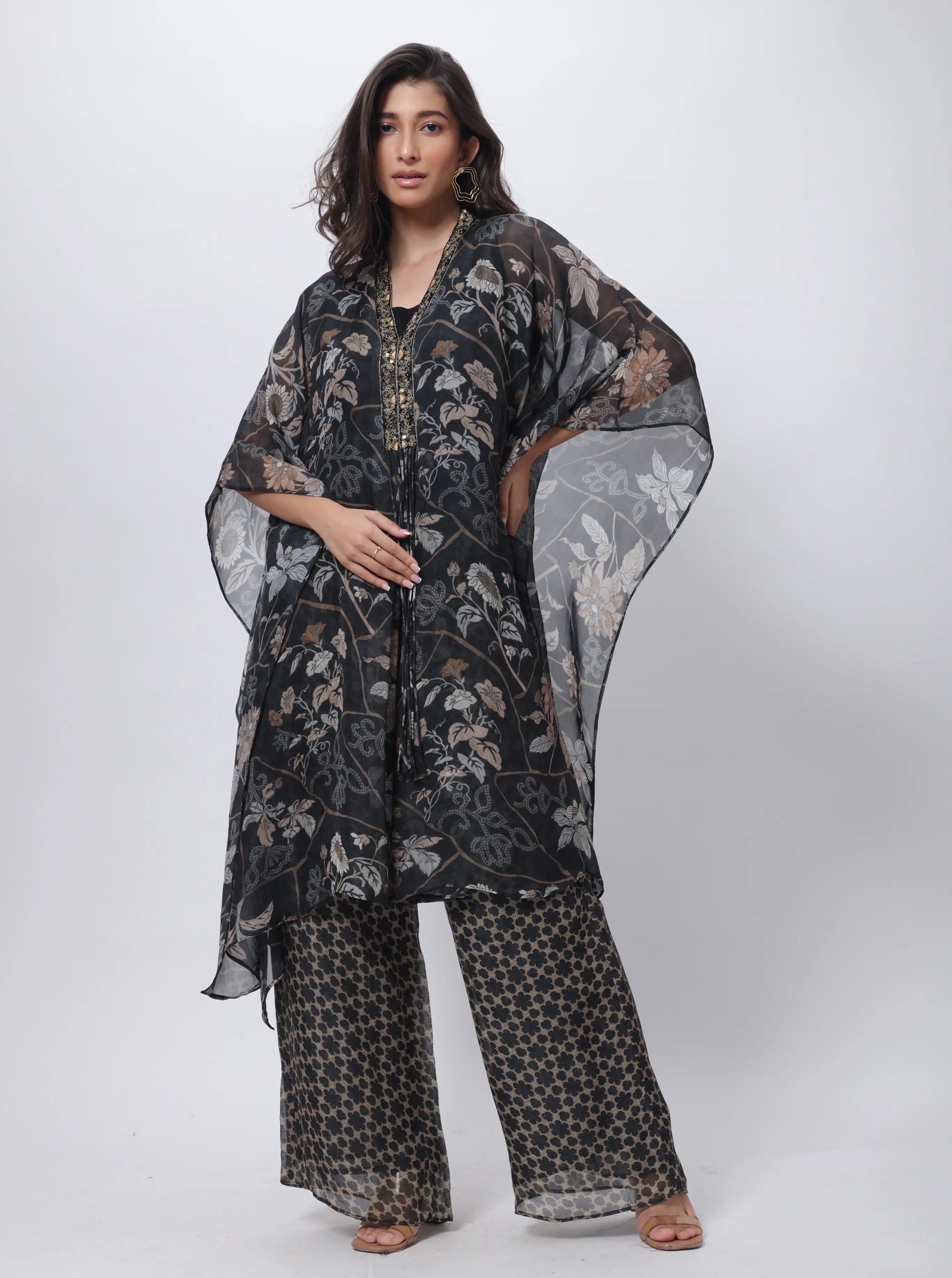 Black Indo Western Set - Kaftan Styled Coord Set in Black