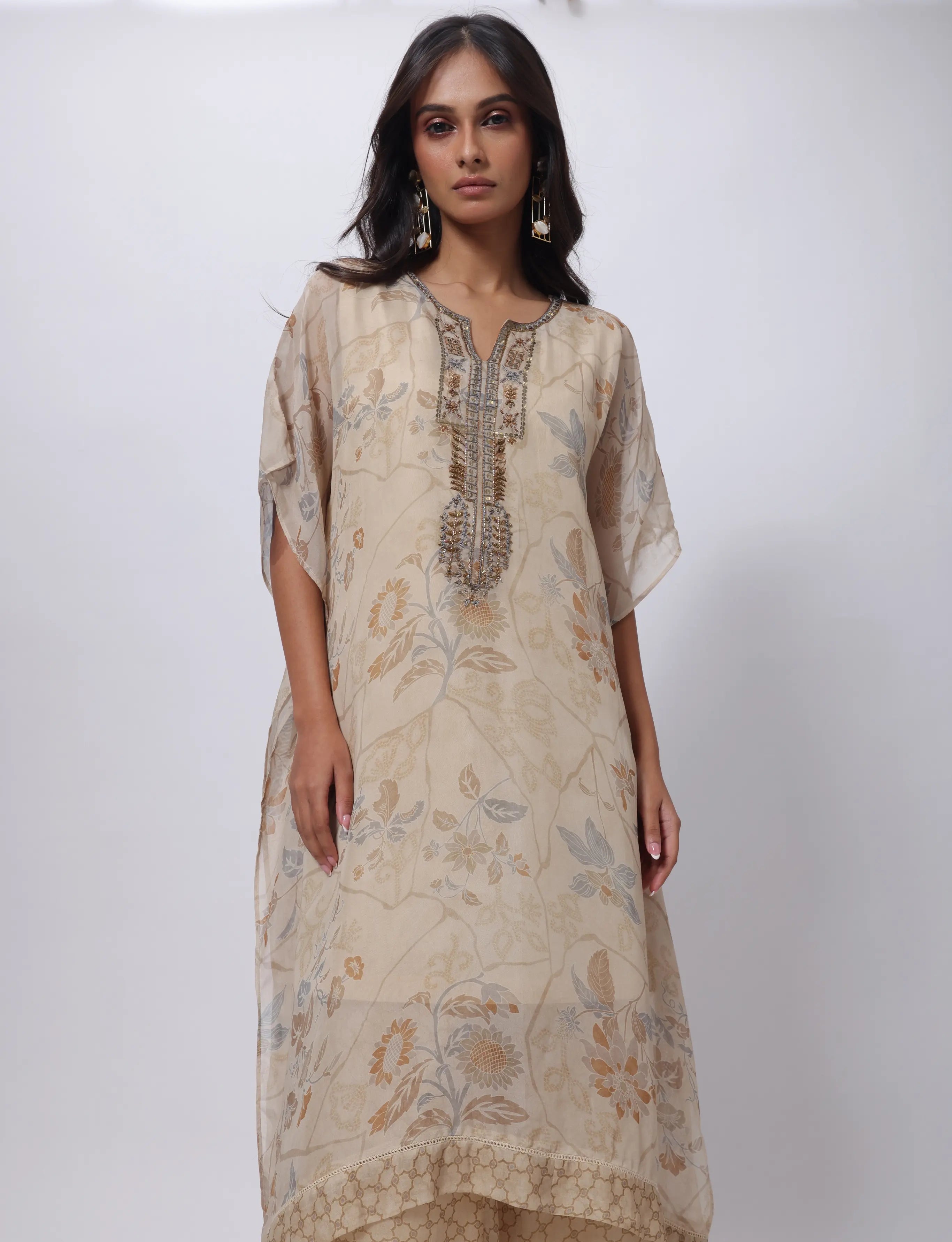 Kaftan Styled Coord Set in Ecru