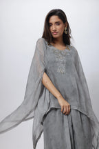 Steel Grey Indo Western Set - Kaftan Styled Coord Set in Steel Grey