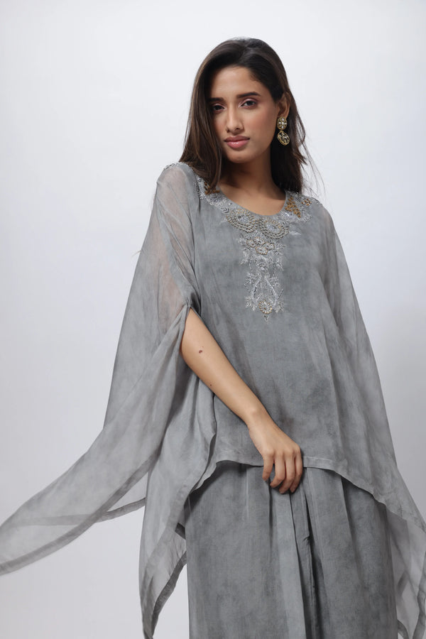Steel Grey Indo Western Set - Kaftan Styled Coord Set in Steel Grey