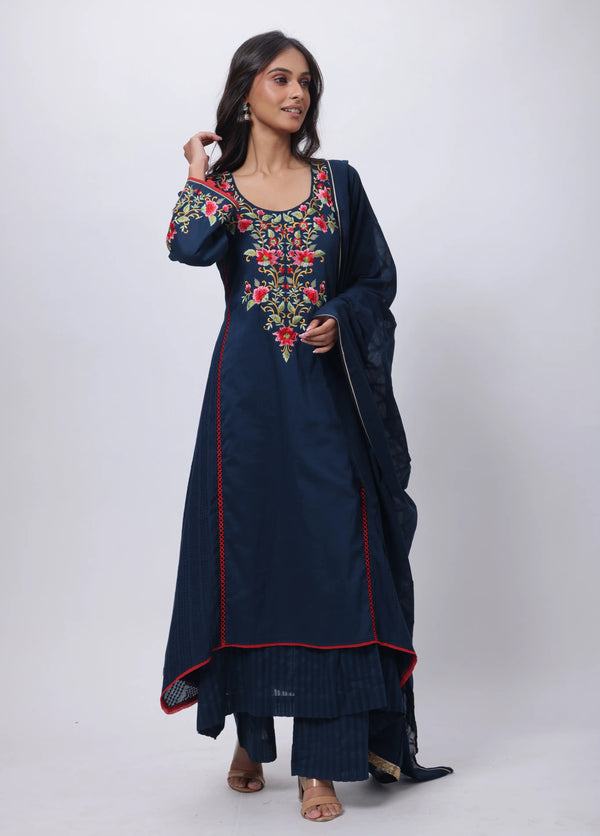 Navy Blue 3 Piece Suit Set - Princess Cut Three Piece Suit Set in Navy Blue