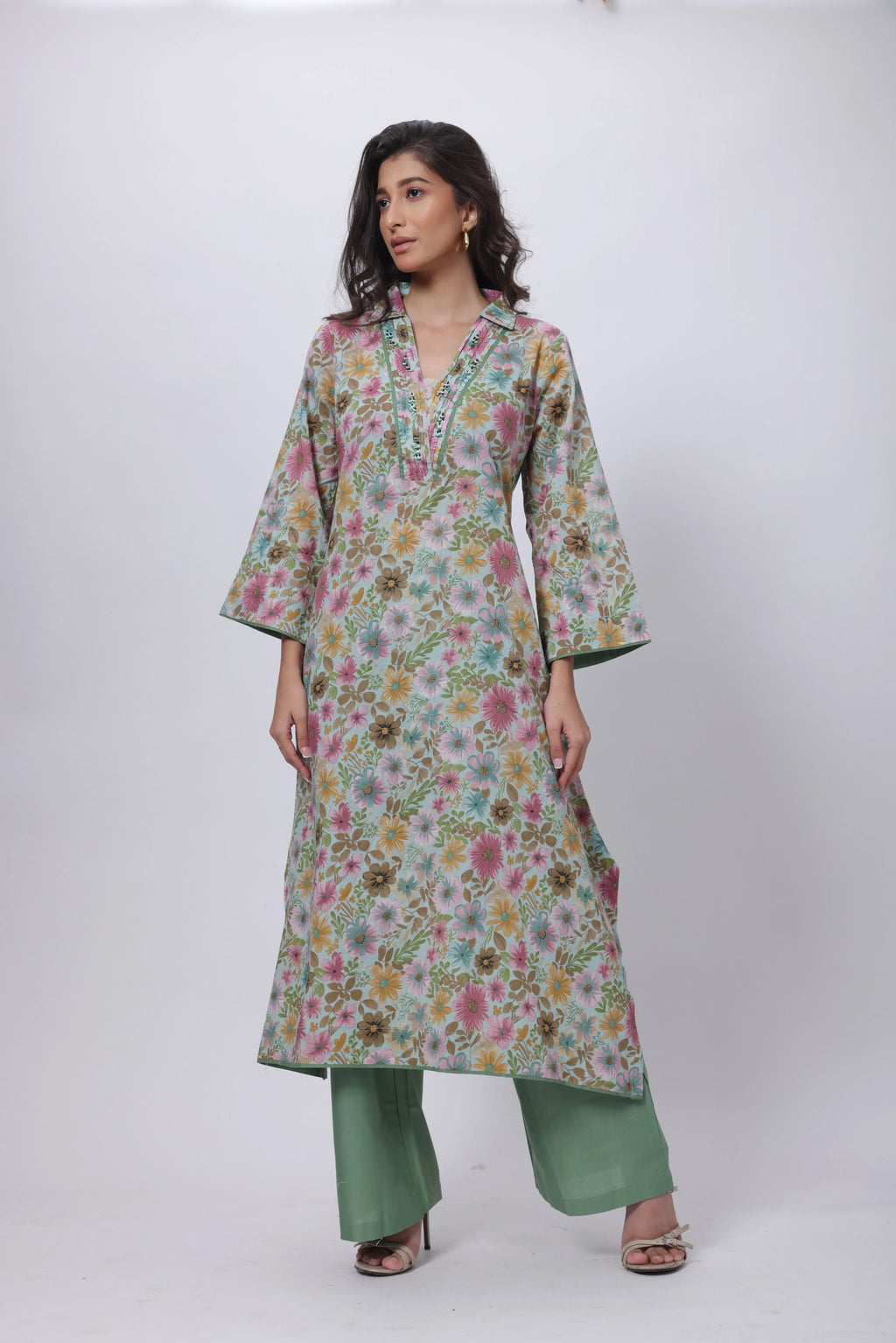 Green 2 Piece Suit Set - Printed Two Piece Suit Set in Green