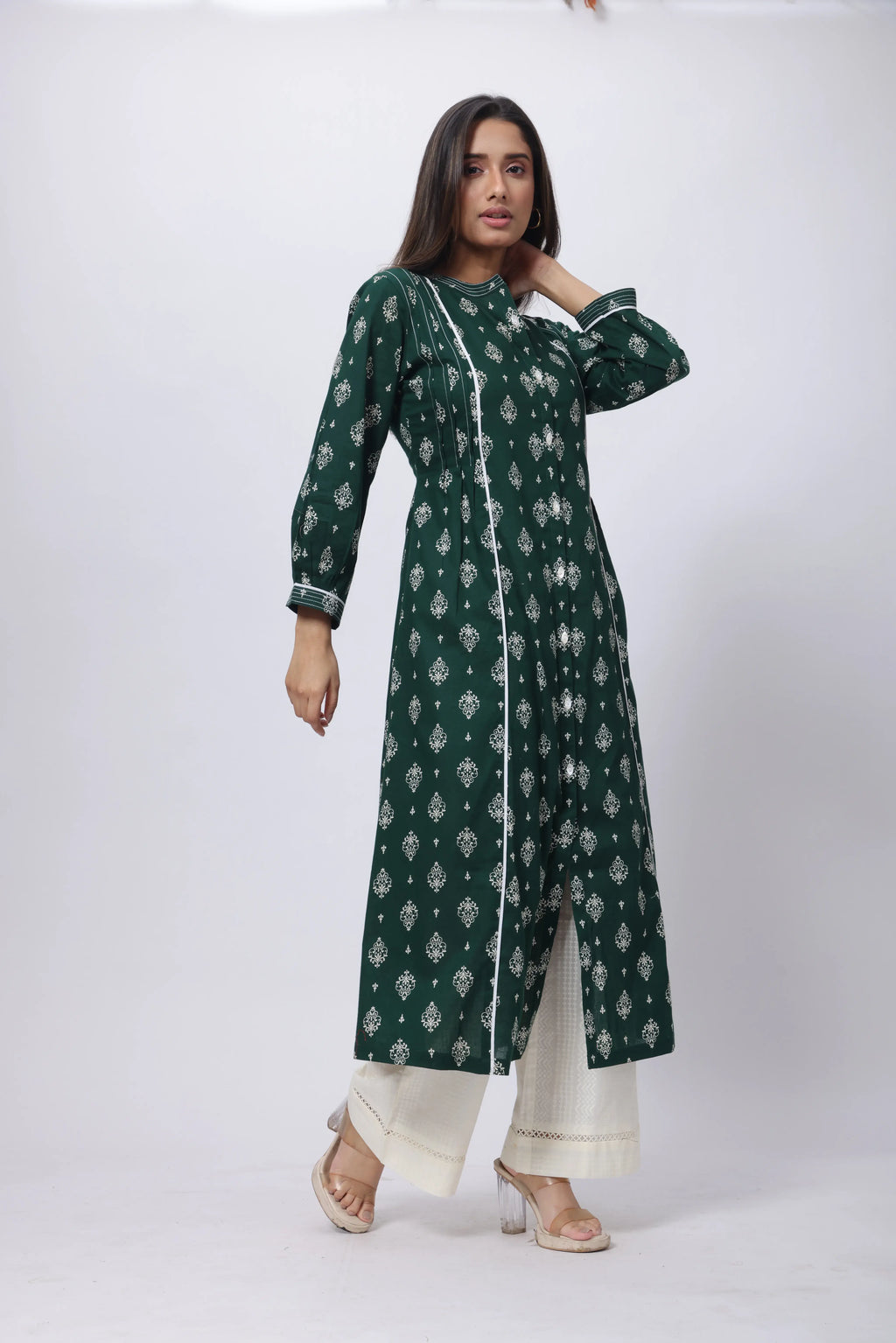 Emerald Green Long Length Kurti - Printed Long Length Kurti in Emerald Green