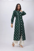 Emerald Green Long Length Kurti - Printed Long Length Kurti in Emerald Green