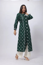 Emerald Green Long Length Kurti - Printed Long Length Kurti in Emerald Green