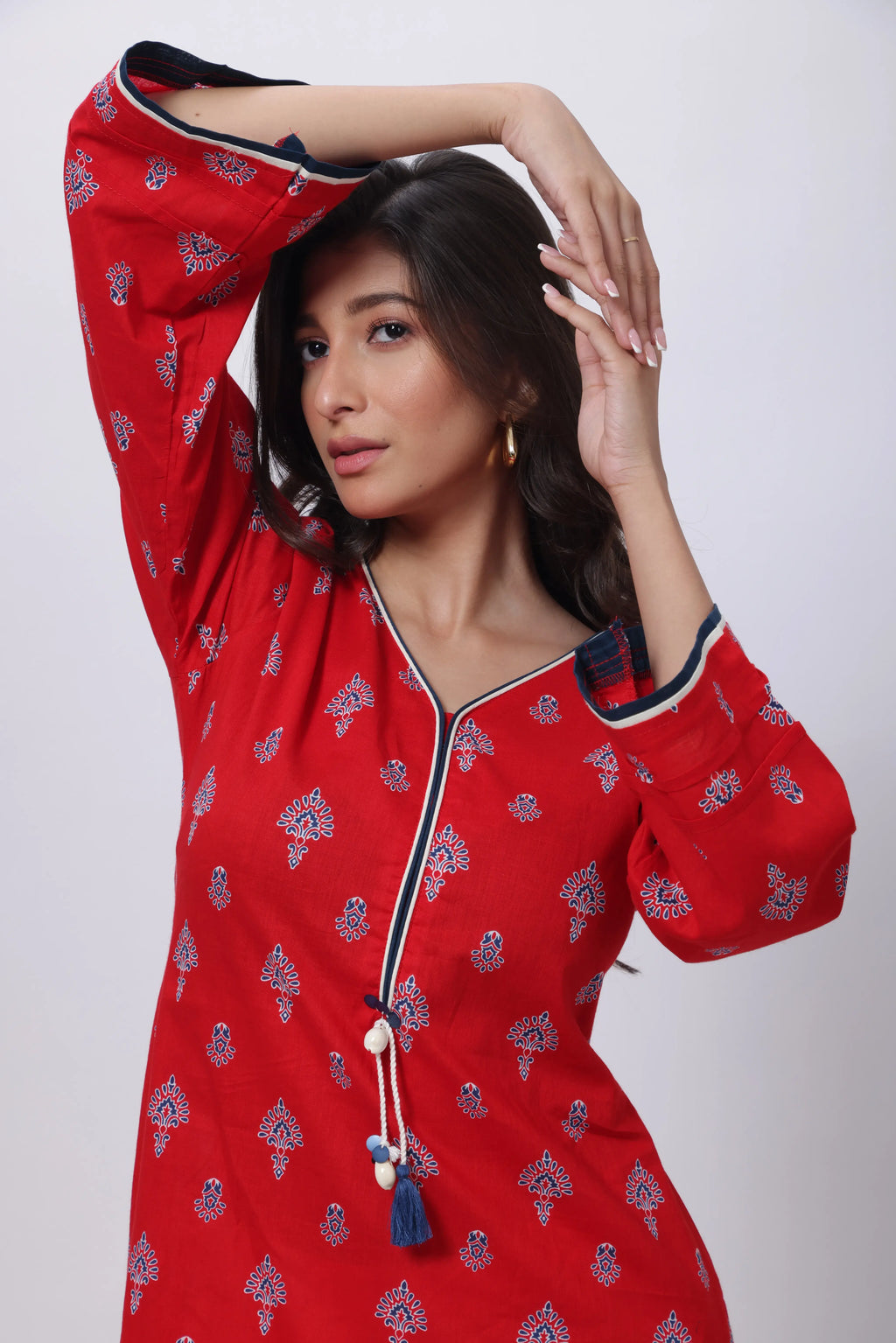 Ketchup Red Short Length Kurti - Printed Long Length Kurti in Ketchup Red