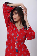 Ketchup Red Short Length Kurti - Printed Long Length Kurti in Ketchup Red