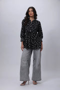 Black Short Length Kurti - Printed Short Length Kurti in Black