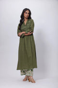 Printed Two Piece Suit Set in Olive Green
