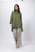 Printed and Textured Suit Set in Forest Green