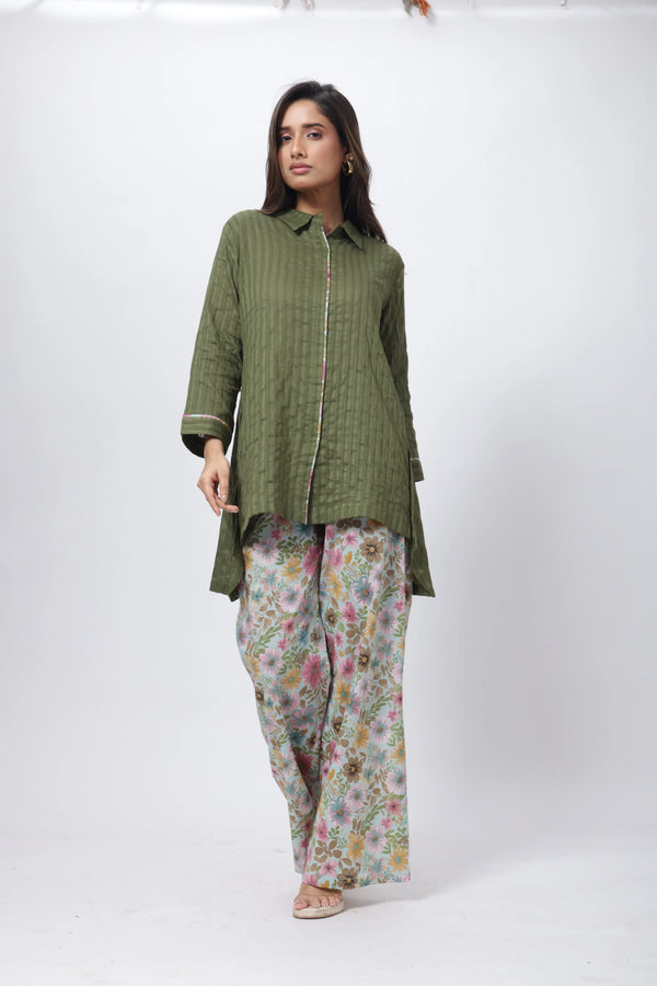Printed and Textured Suit Set in Forest Green