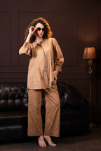 Embroidered Co-ord Set in Biscuit Brown