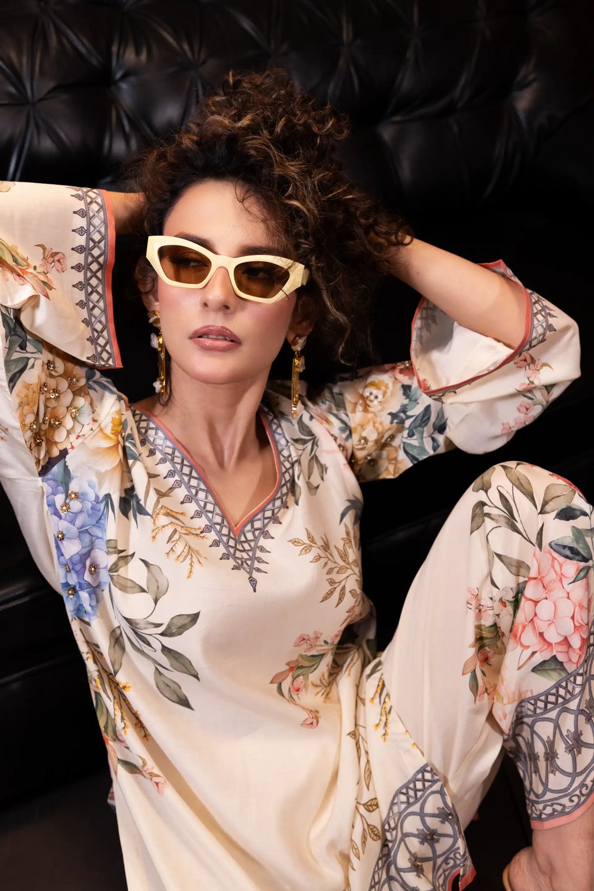 Printed Indo Western Set in Ecru