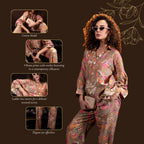 Printed Indo Western Set in Biscuit Brown