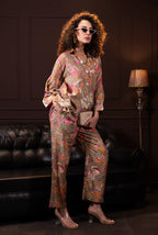 Printed Indo Western Set in Biscuit Brown