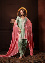 Embroidered Three Piece Set in Sage Green SH