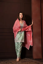 Embroidered Three Piece Set in Sage Green SH