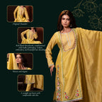 Embroidered Three Piece Set in Liril Yellow