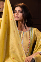 Embroidered Three Piece Set in Liril Yellow