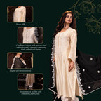 Embroidered Three Piece Set in Ecru
