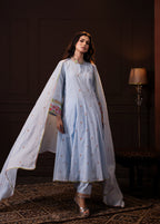 Embroidered Three Piece Set in Baby Blue
