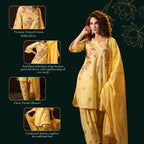 Embroidered Three Piece Set in Lemon Yellow