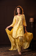 Embroidered Three Piece Set in Lemon Yellow