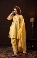 Embroidered Three Piece Set in Lemon Yellow
