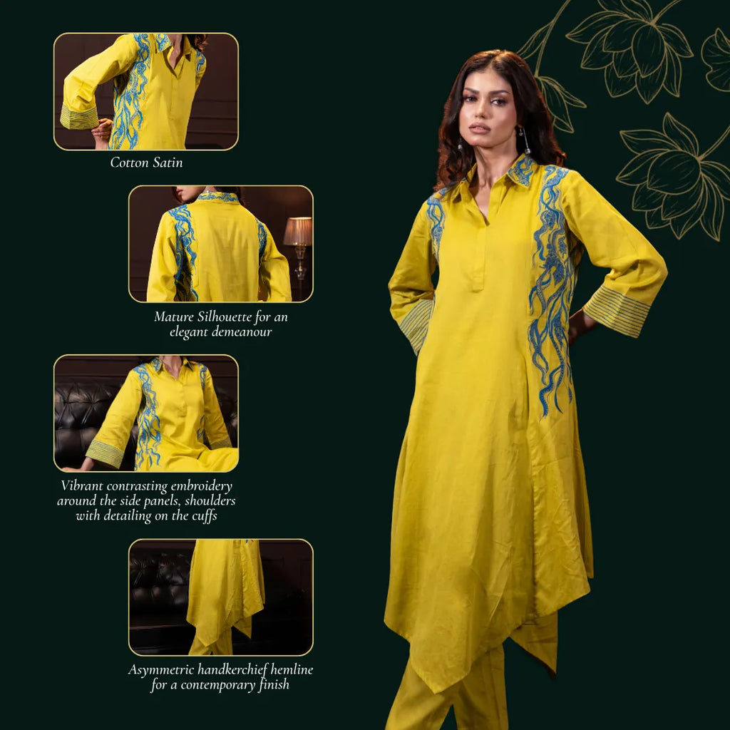 Embroidered Co-ord Set in Liril Yellow