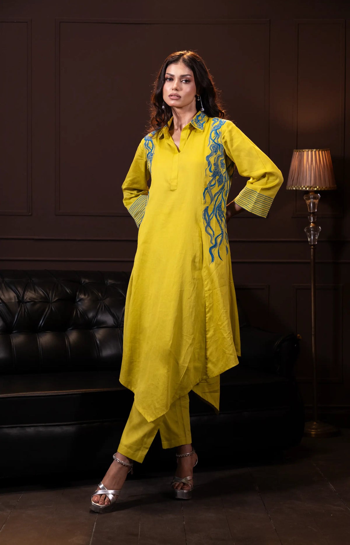 Embroidered Co-ord Set in Liril Yellow