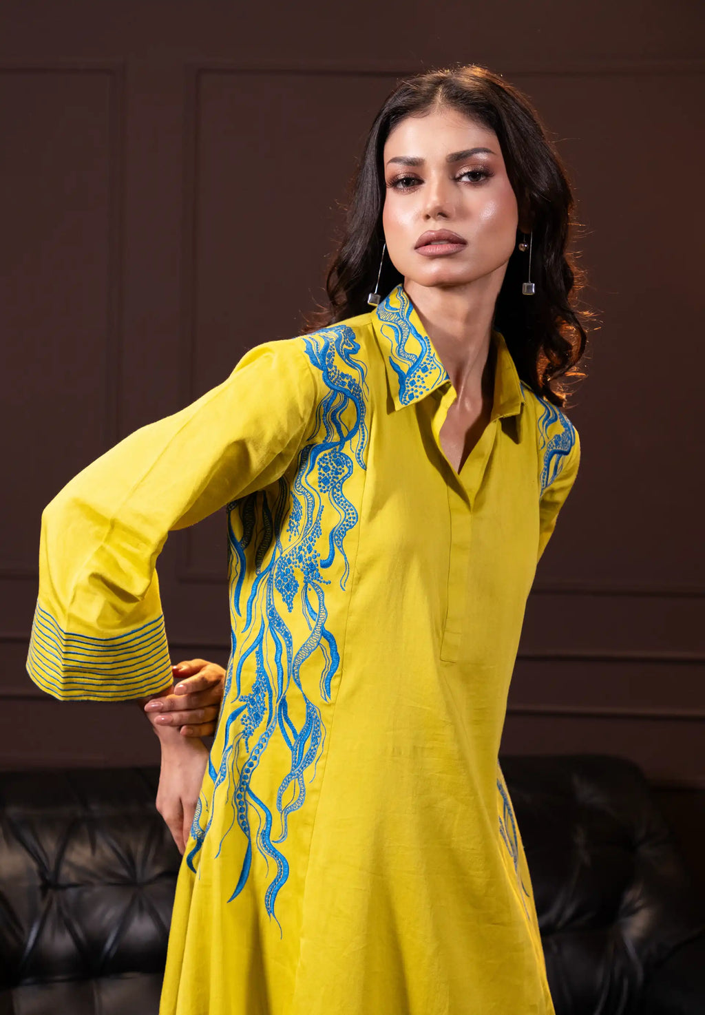 Embroidered Co-ord Set in Liril Yellow