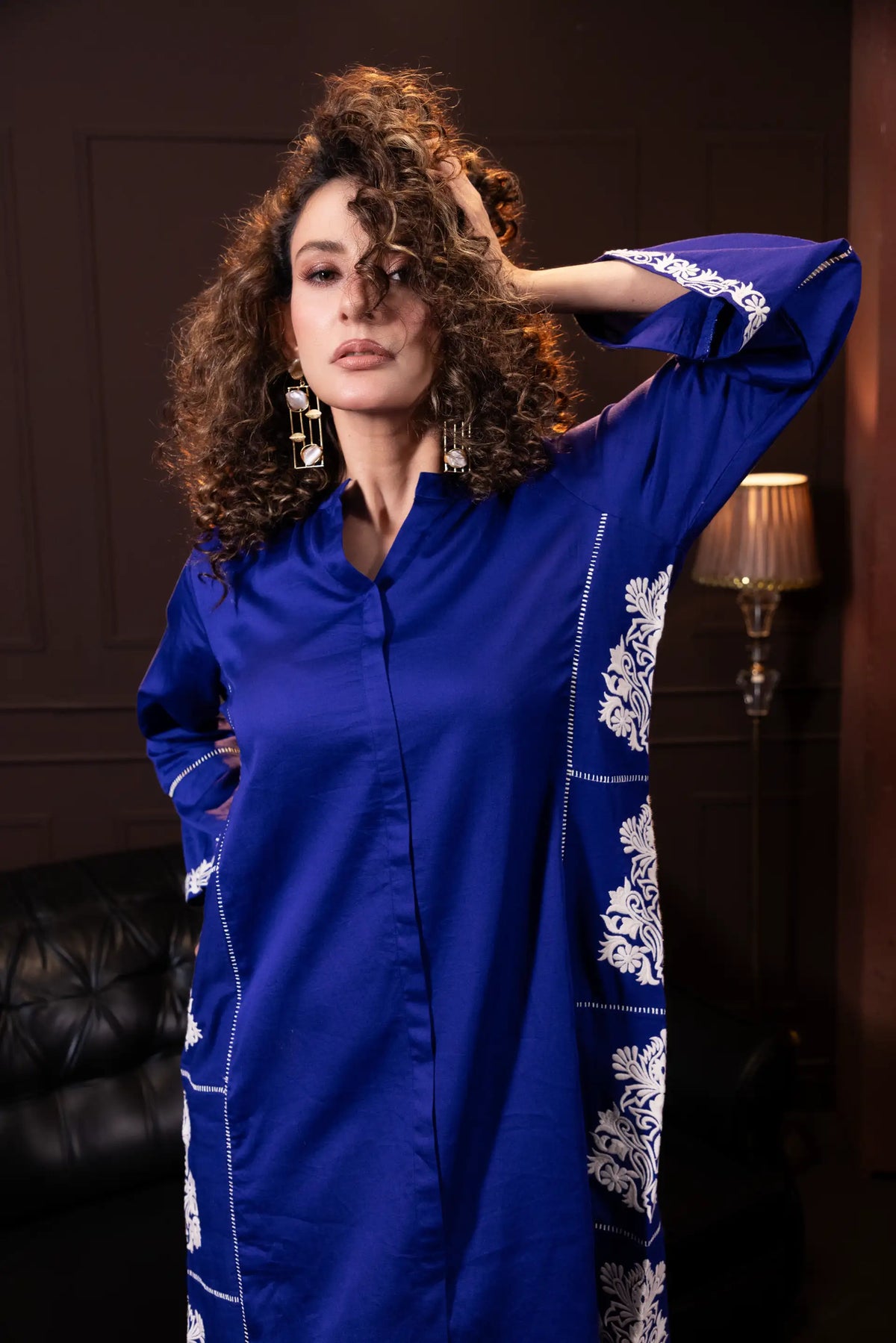 Embroidered Co-ord Set in Indigo Blue