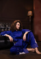 Embroidered Co-ord Set in Indigo Blue