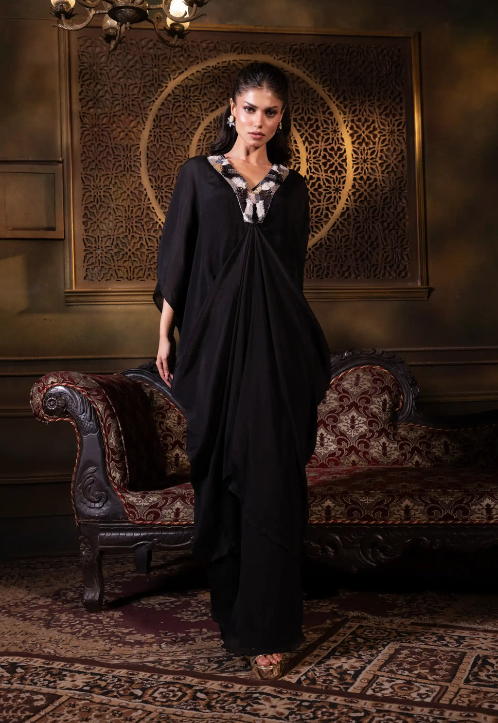 Embroidered Indo Western Set in Black