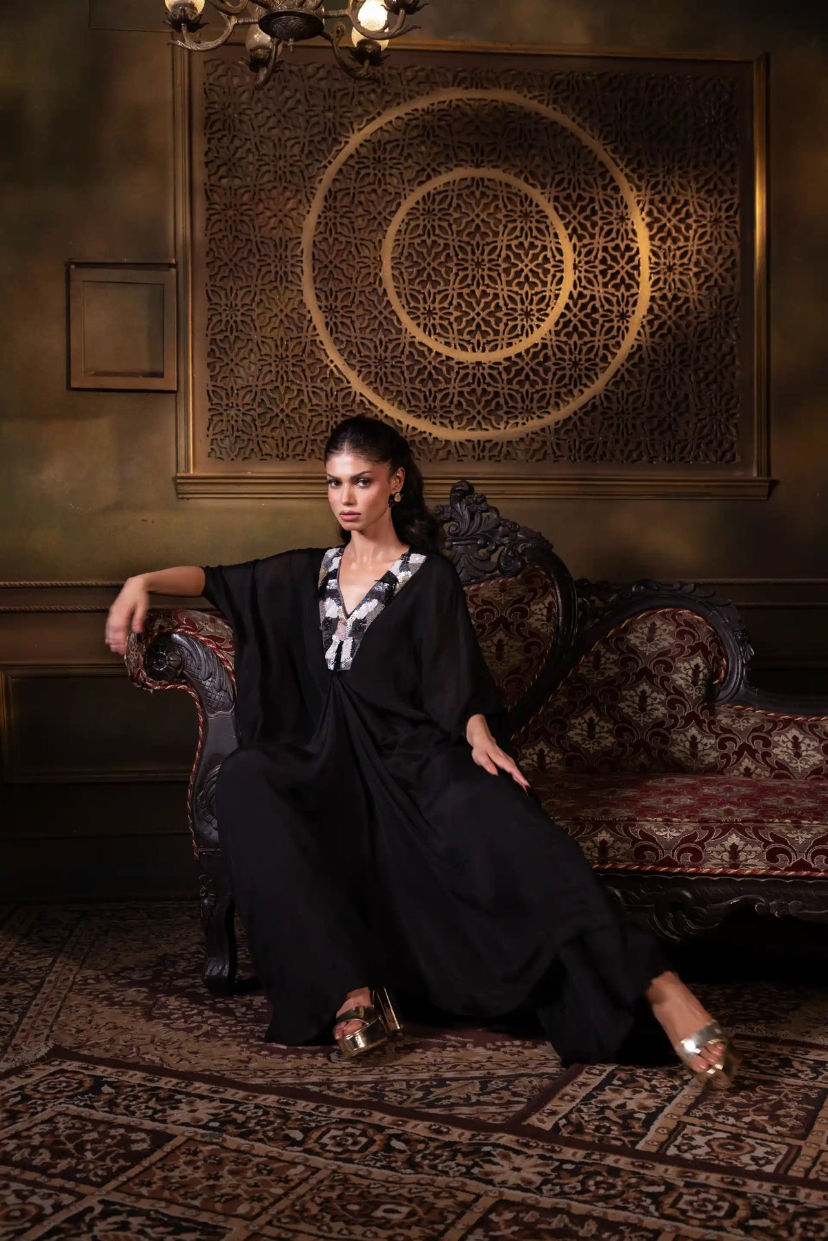 Embroidered Indo Western Set in Black