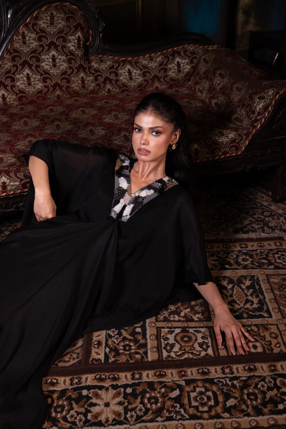 Embroidered Indo Western Set in Black