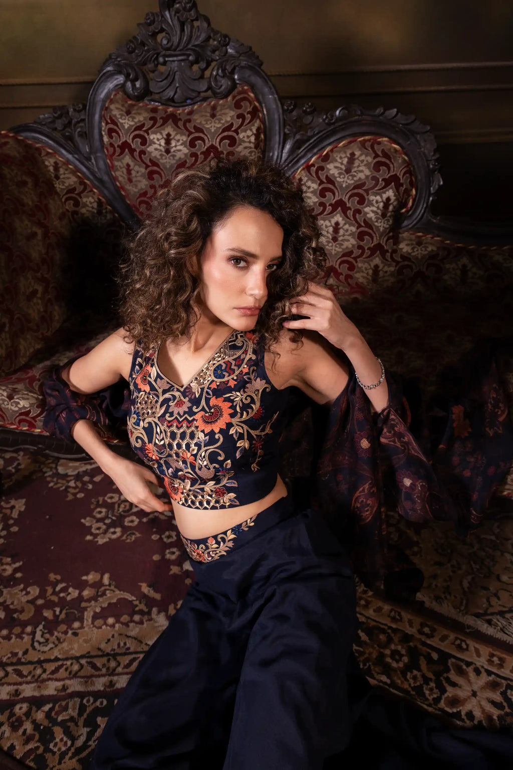 Co-ord Set with Cape in Navy Blue