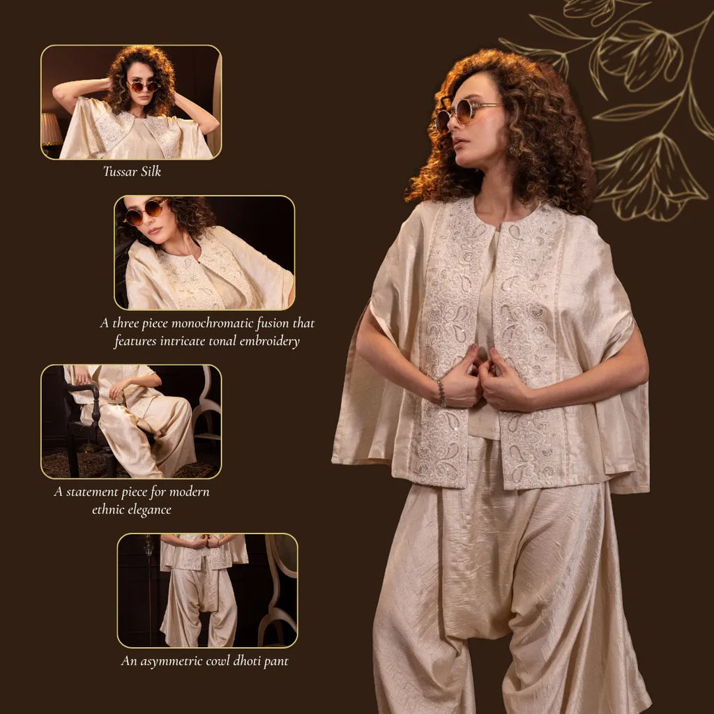 Embroidered Indo Western Set in Ecru